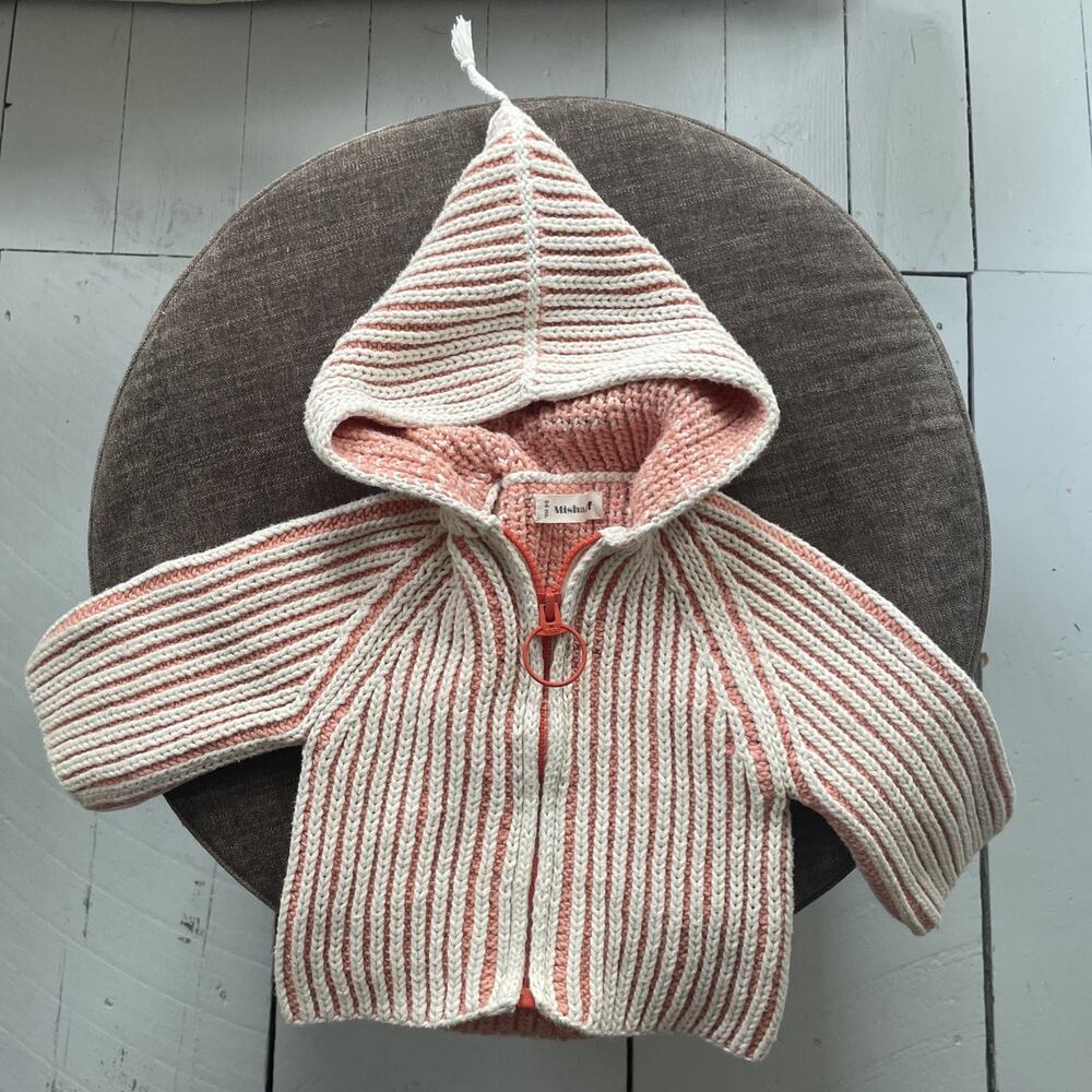 Misha and Puff Coral Plum Island Beach Jacket Newborn Sz 0-6 Months Chunky Knit